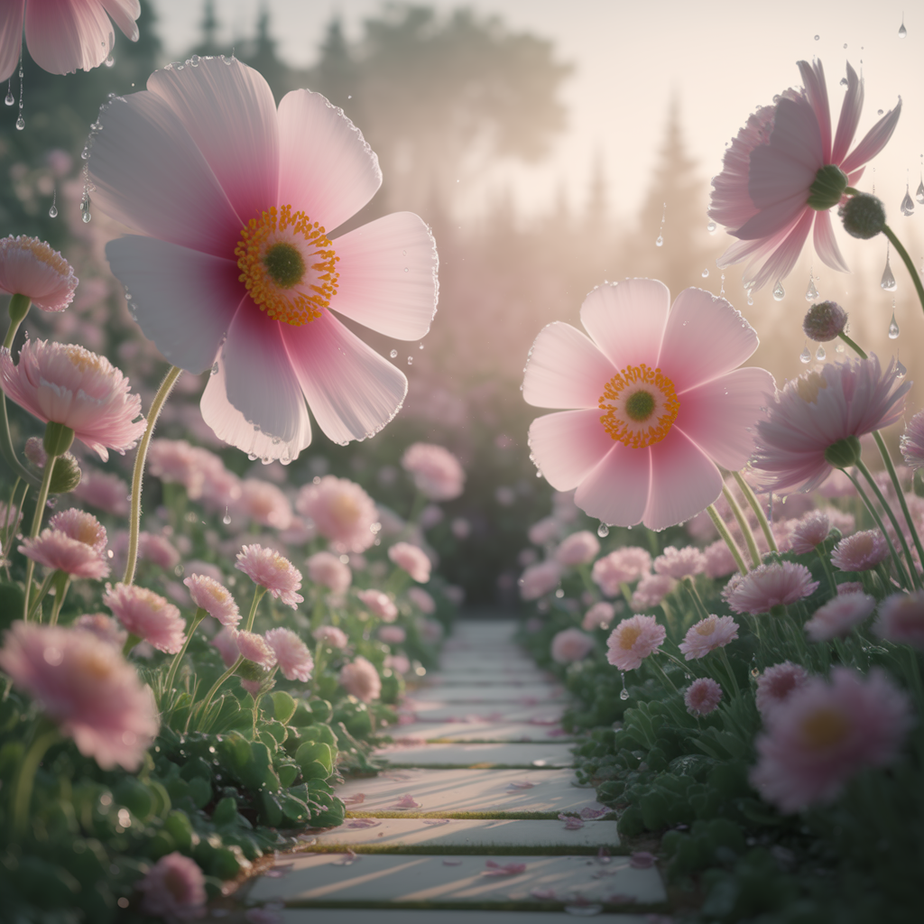 Jardín de Amanecer Pastel y Fantasioso
