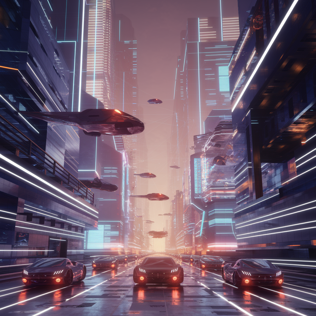 Neon Dämmerung: Eine klare Sci-Fi-Stadtlandschaft