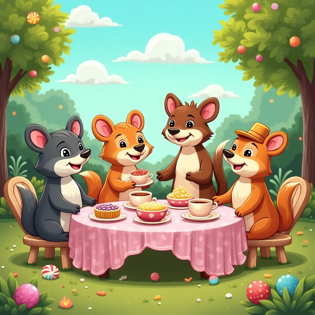 Gran Fiesta de Té de Animales de Dibujos Animados