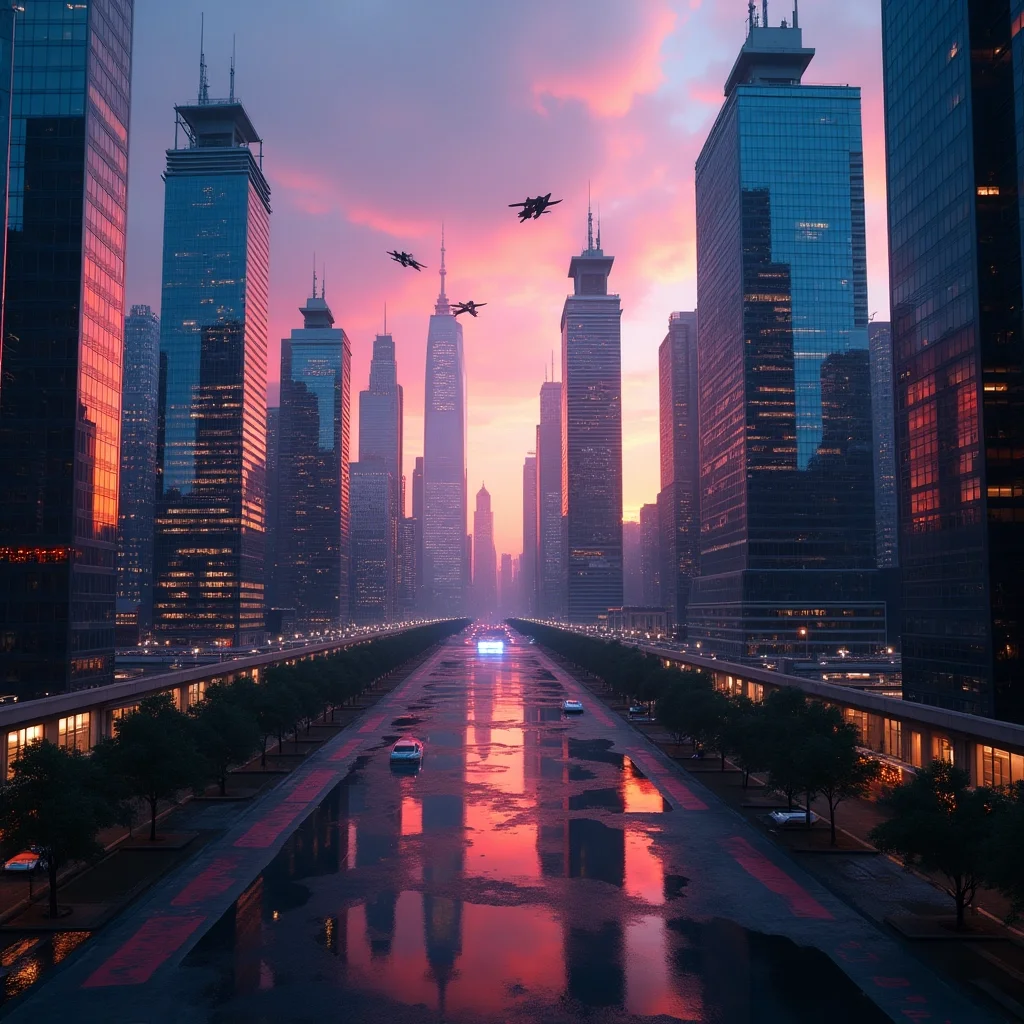 Metrópolis de Cromo al Atardecer