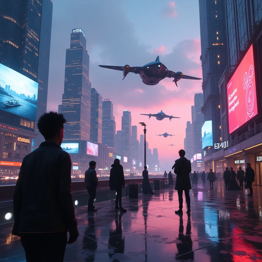 Anochecer Neón: Paisaje Urbano Futurista