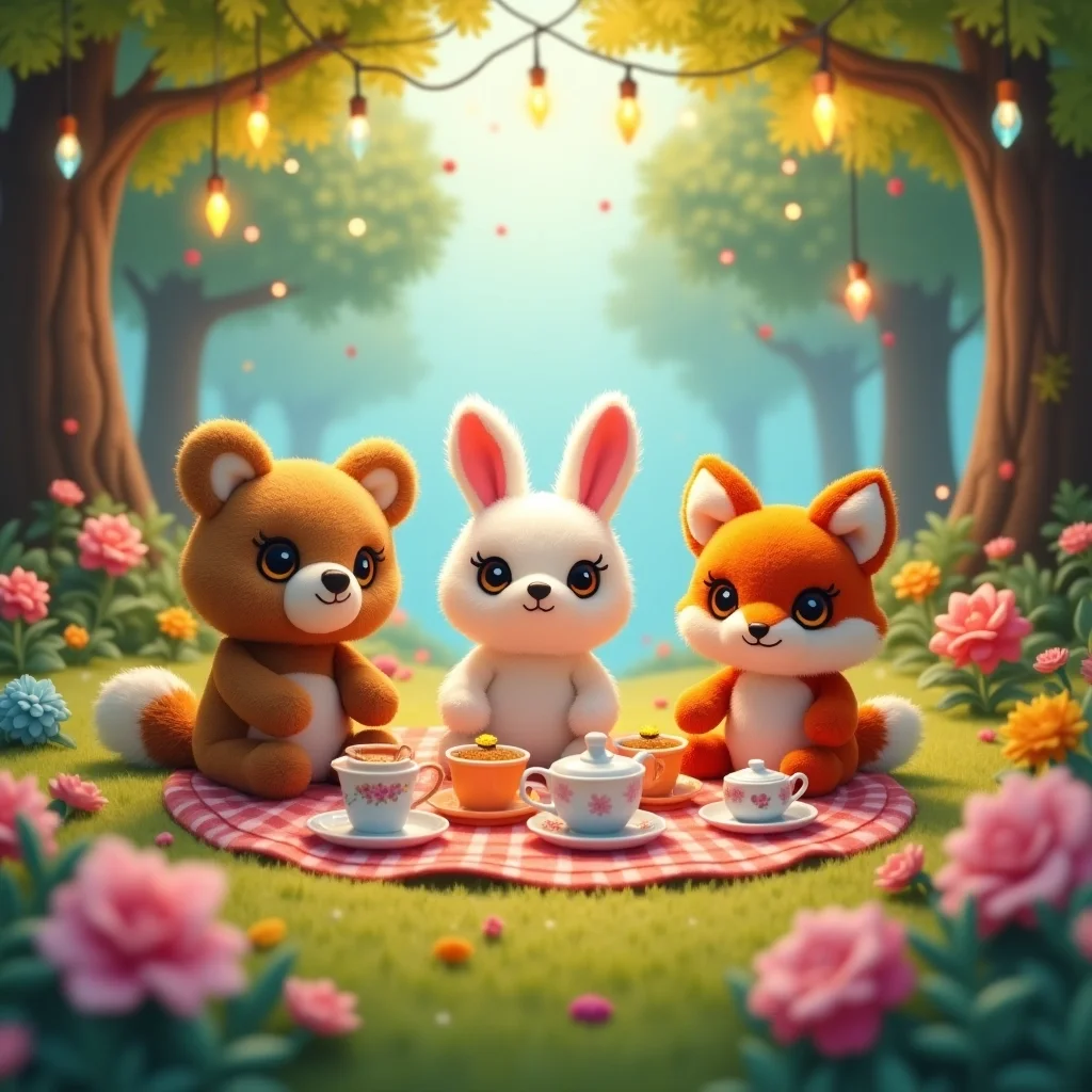 Picnic de Peluches en un Bosque Mágico