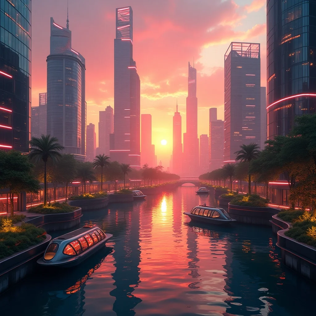 Atardecer sobre el horizonte de neón