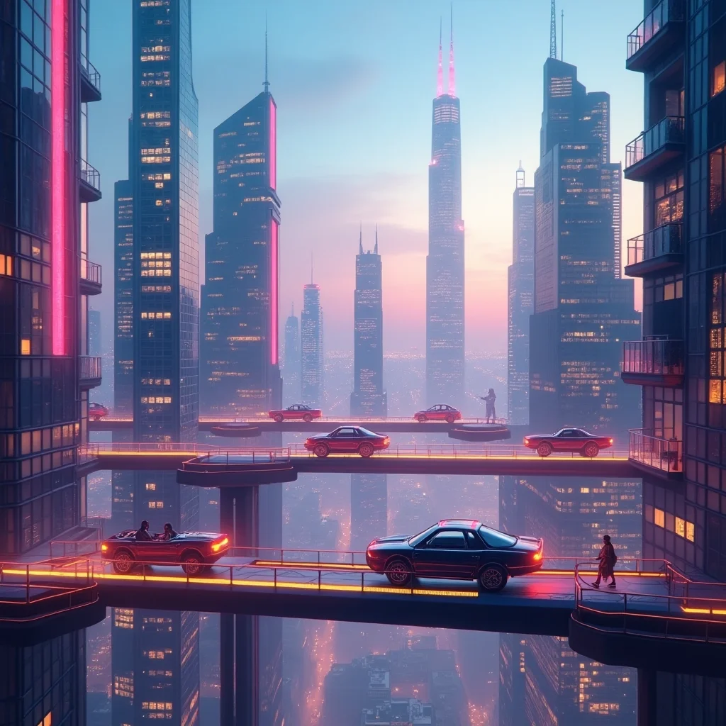 Ciudad Prisma de Neón: Un Horizonte Urbano Futurista en 3D