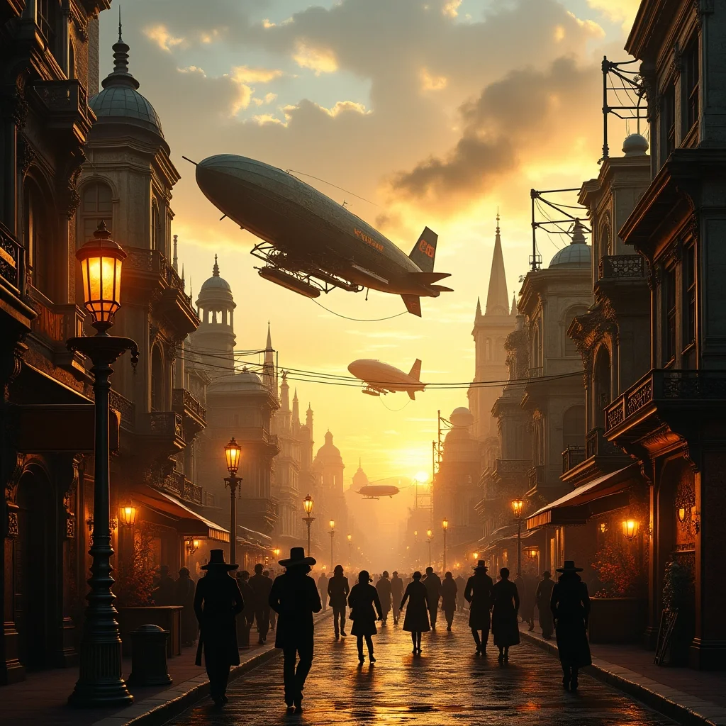 Atardecer sobre la ciudad steampunk