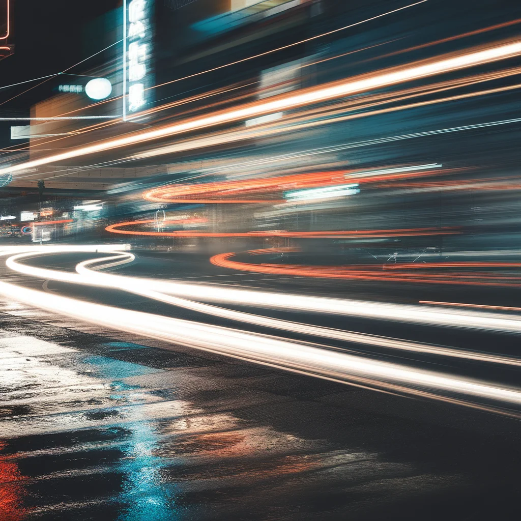 Calle de la ciudad borrosa con larga exposición de noche