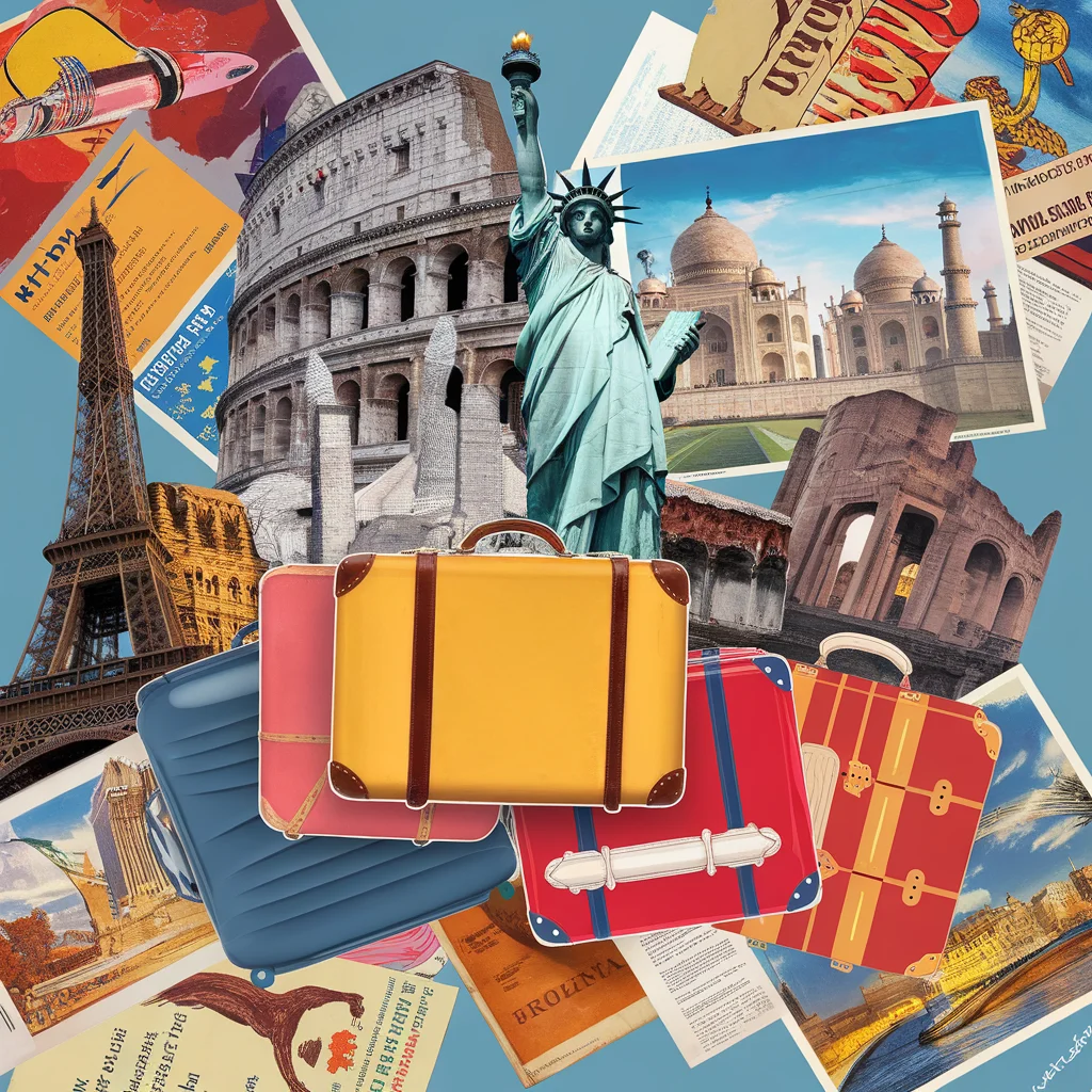 Collage de Wanderlust: Sueños de Viaje Vintage