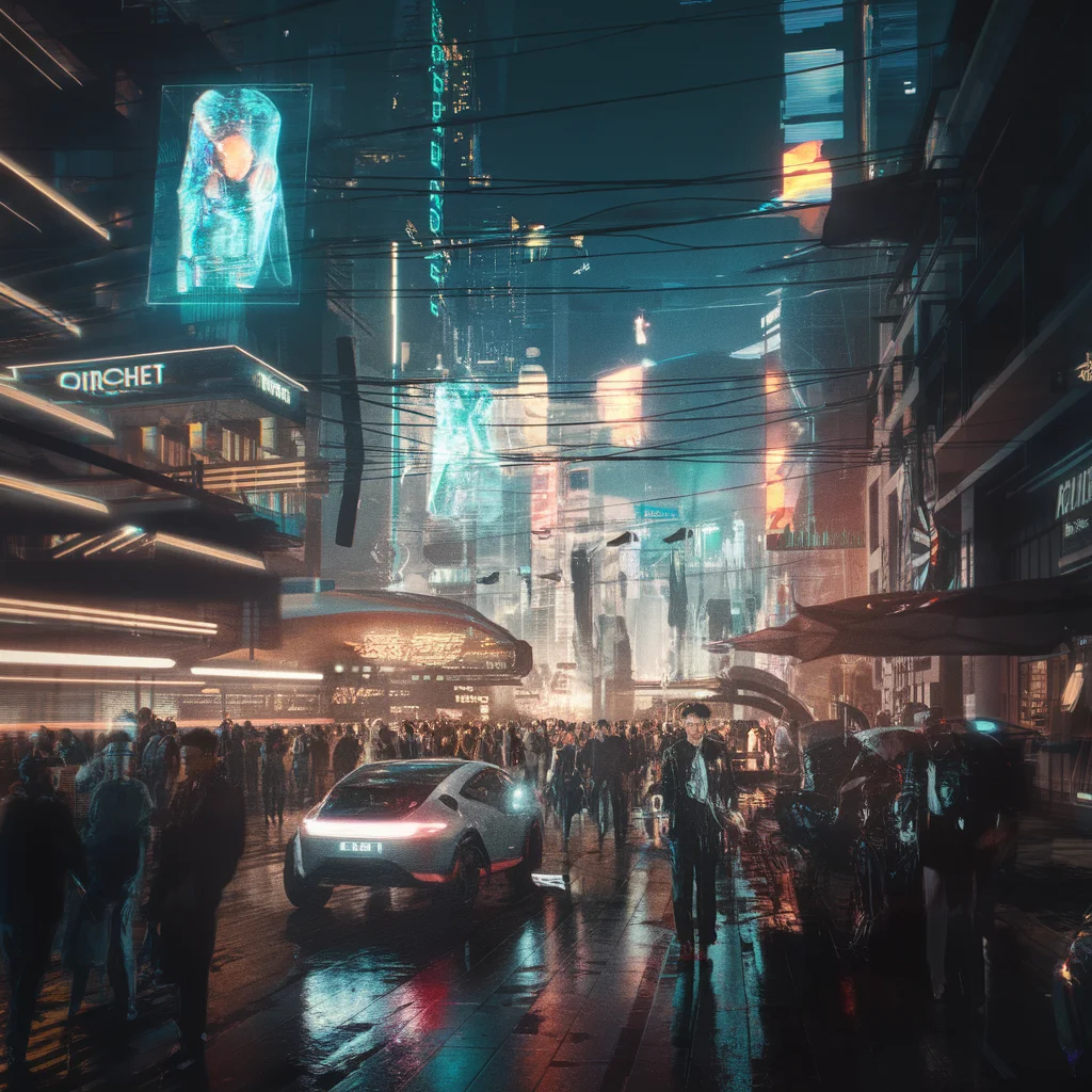 Noches de neón: Paisaje urbano futurista cyberpunk
