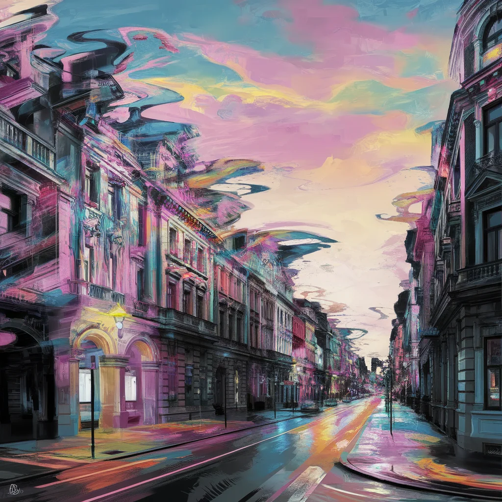 Paisaje Urbano Surrealista Sobrepintado al Anochecer