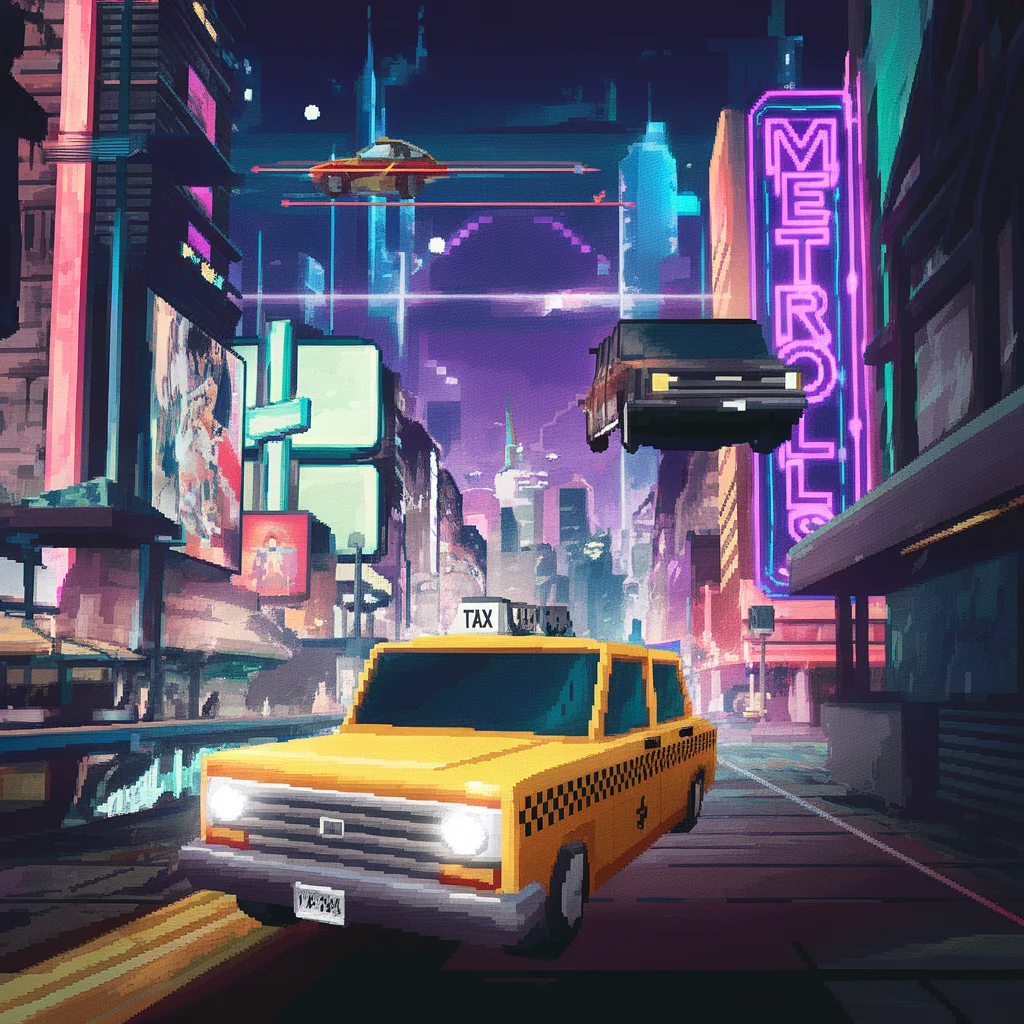Paisaje Urbano de Neón en Píxeles