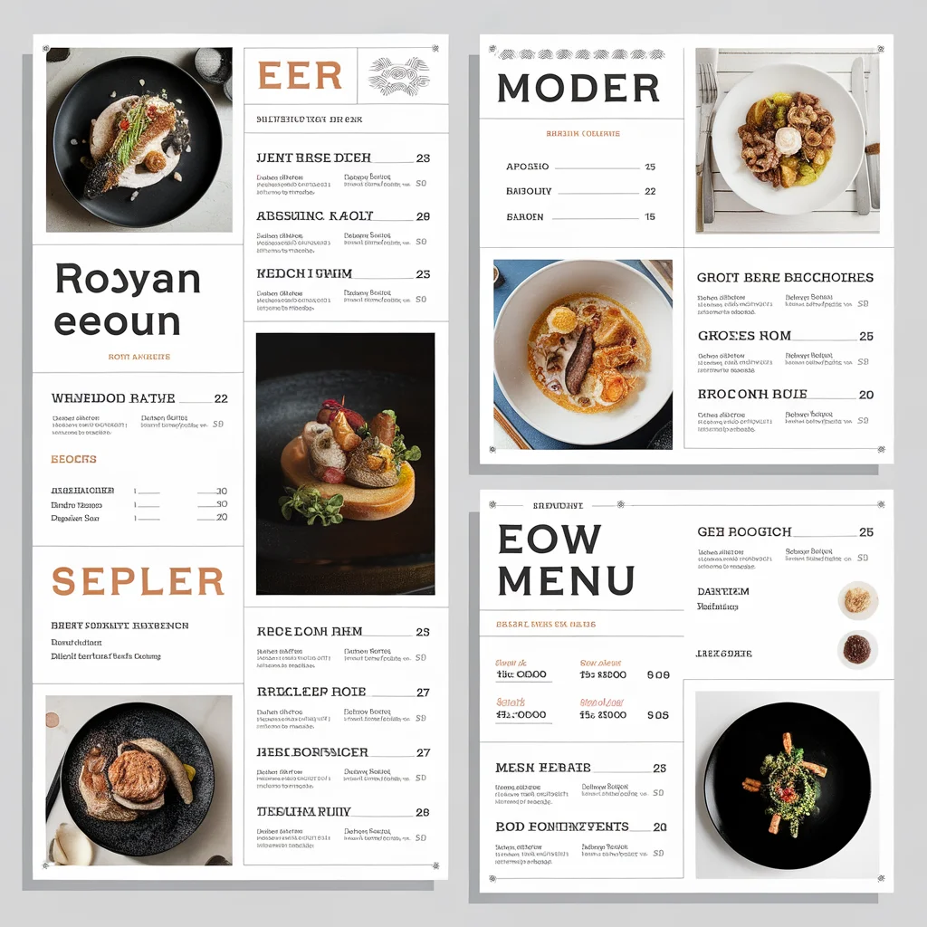 Elegantné moderné reštauračné menu