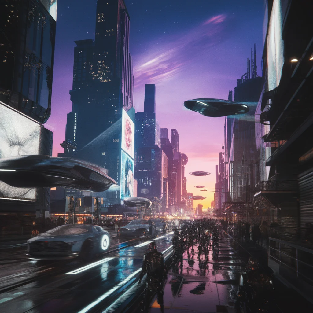 Cielos Neón: Paisaje Urbano Futurista de Ciencia Ficción