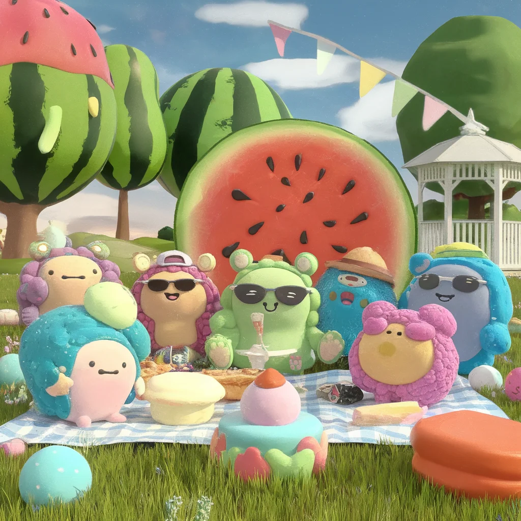La extravaganza de picnic de las criaturas blanditas