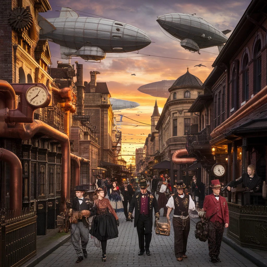 Metrópolis Steampunk al Atardecer