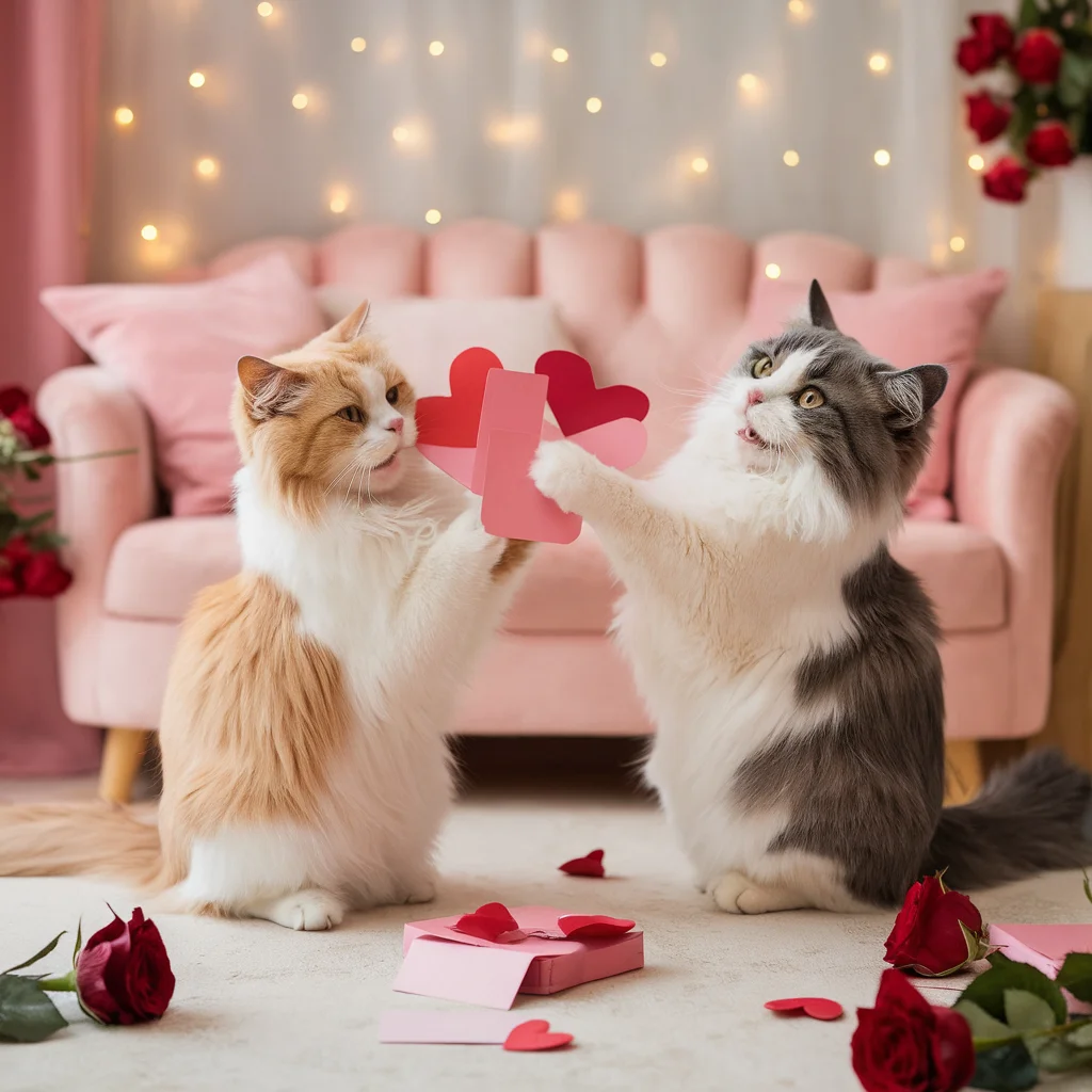 Intercambio Acogedor de Tarjetas de San Valentín de Gatos