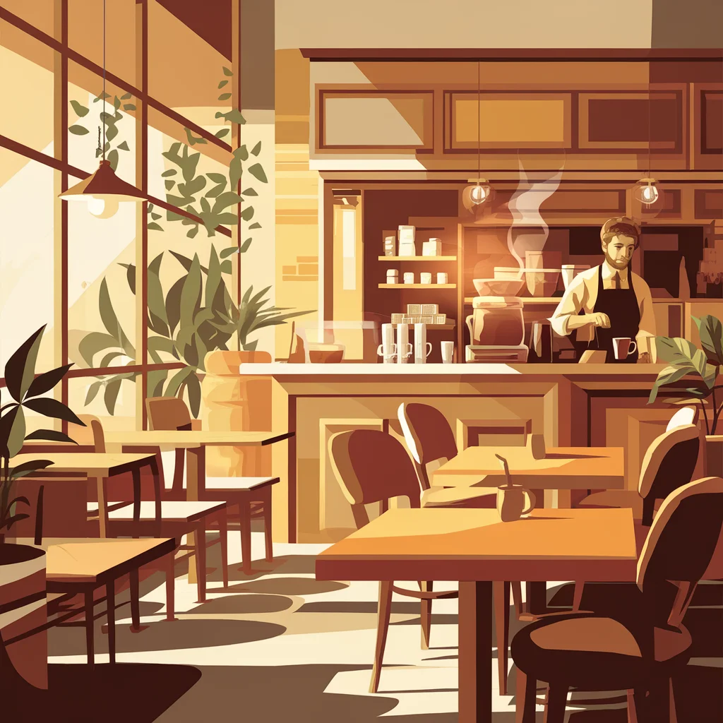 Acogedora cafetería en estilo vectorial cálido