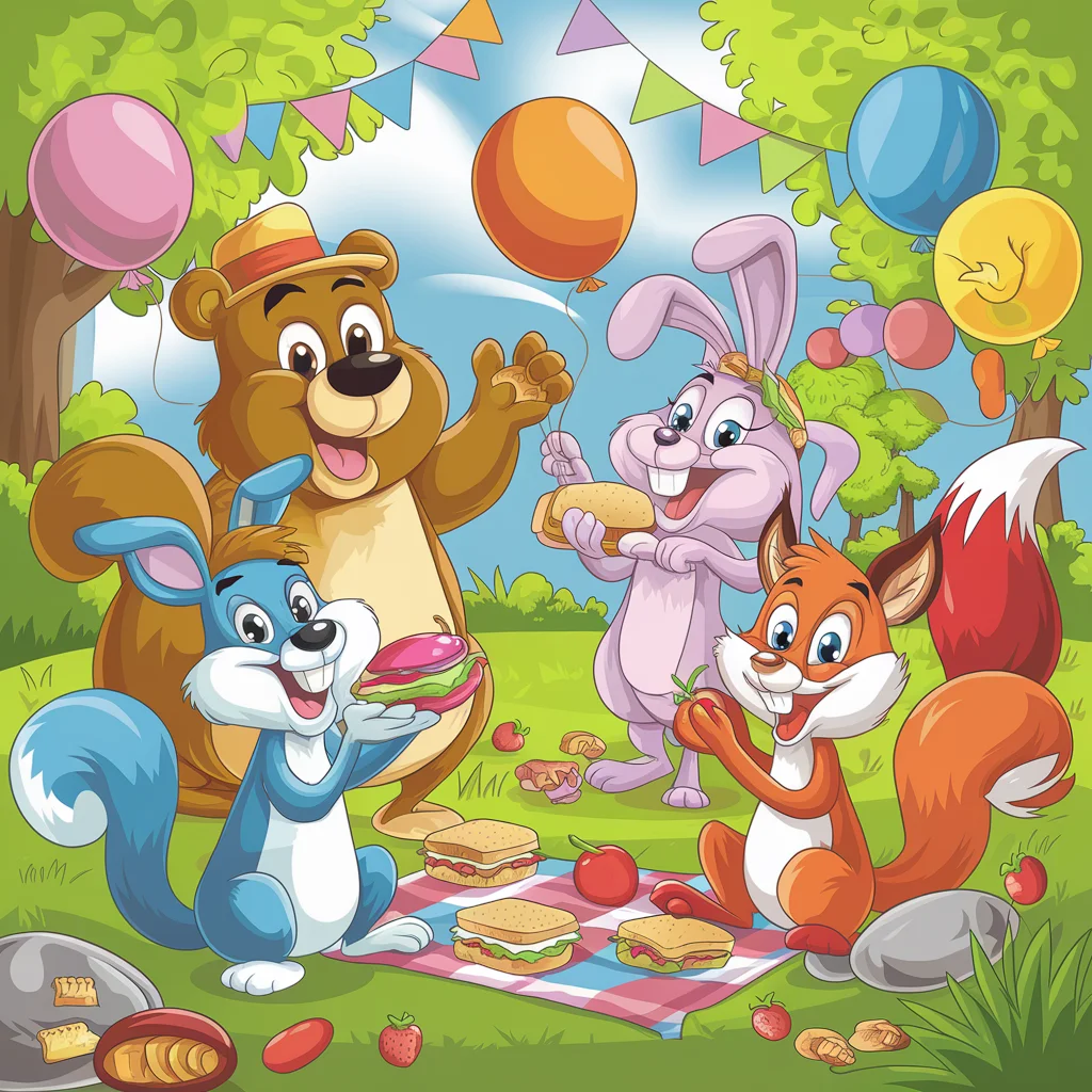 Fiesta de Picnic de Animales de Caricatura