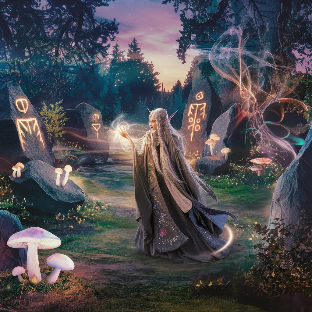 Crepúsculo Encantado: Maga Elfa en el Bosque Místico