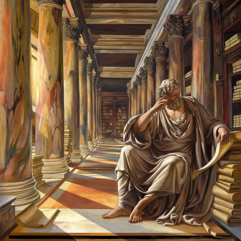 Filósofo en una Biblioteca Neoclásica