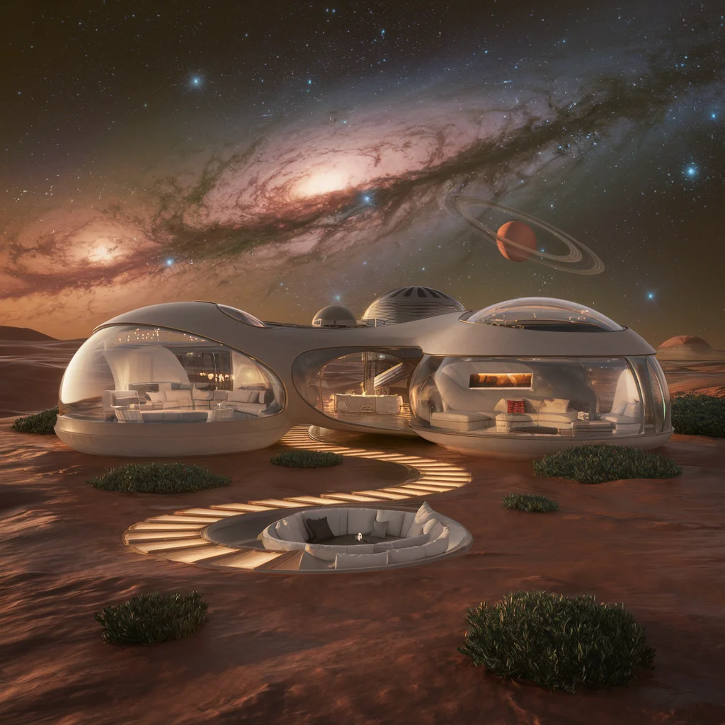 Casa espacial futurista en un planeta alienígena