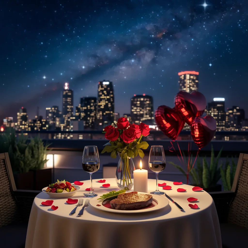 Cena de San Valentín Bajo las Estrellas en la Azotea