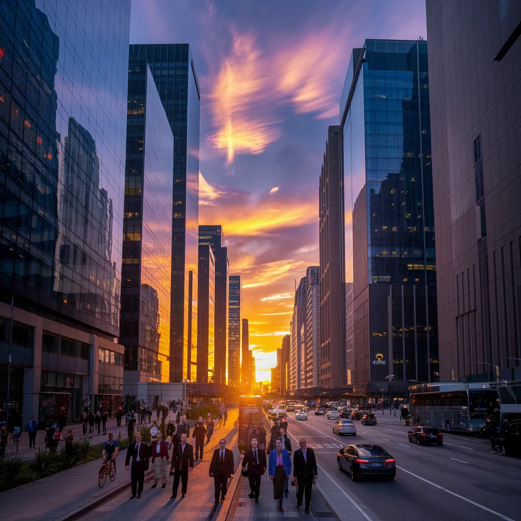Instantánea Urbana al Atardecer con Gran Angular