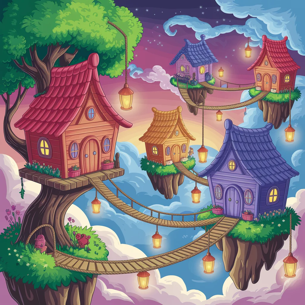 Aldea de Casas en los Árboles entre las Nubes