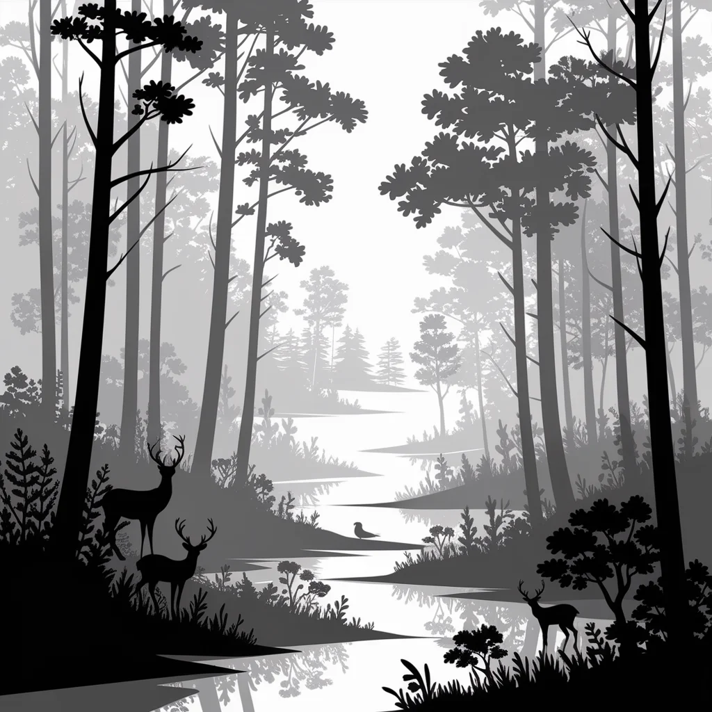 Amanecer Fantasioso en Tinta: Una Escena de Bosque