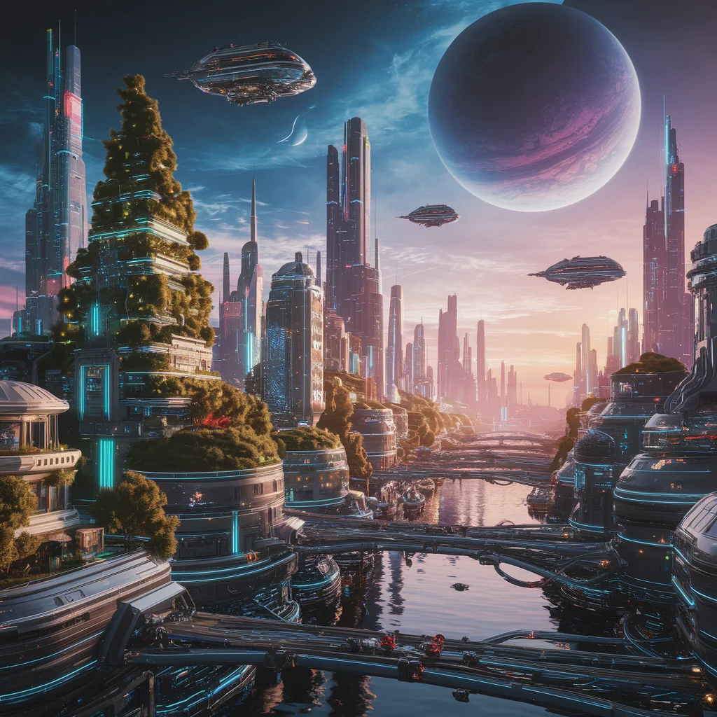 Anochecer Neón: Paisaje Urbano Futurista