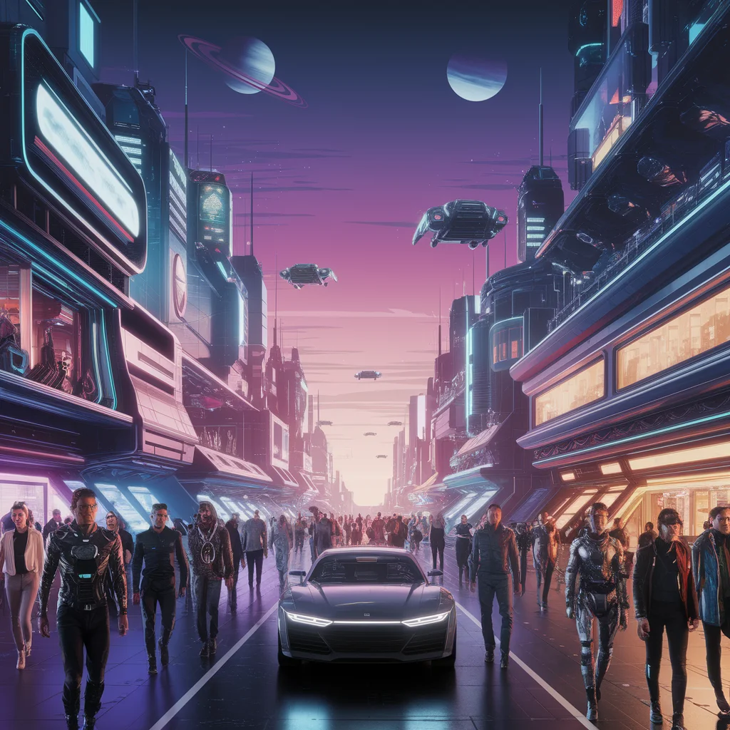 Cielos de Neón: Ciudad Futurista al Anochecer