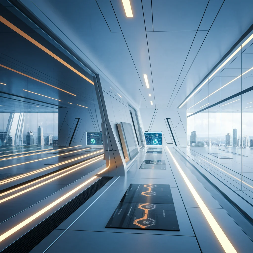 Diseño futurista de espacio de trabajo 3D