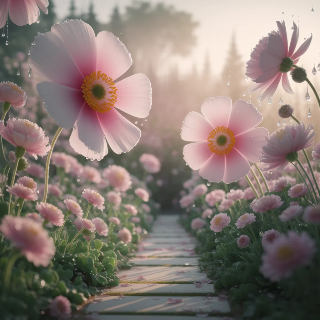 Jardín de Amanecer Pastel y Fantasioso