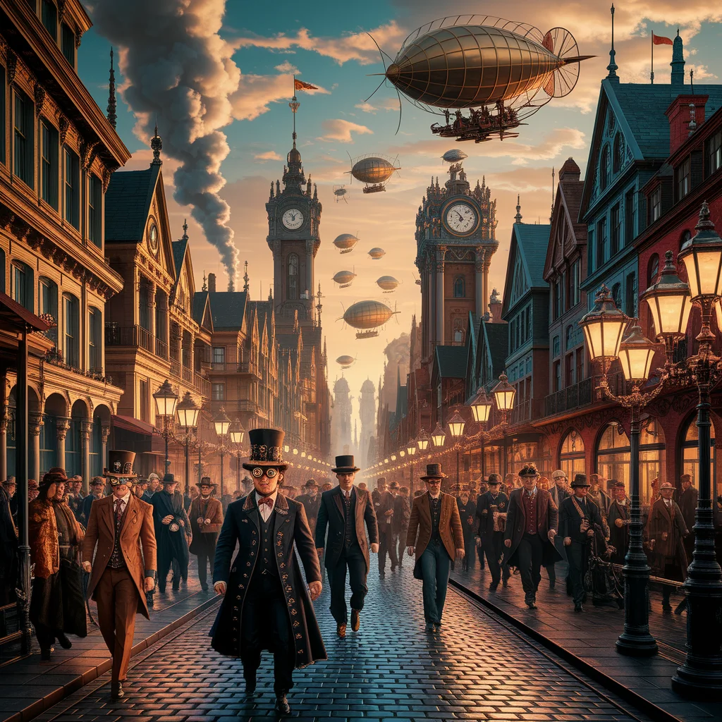 Atardecer sobre la ciudad steampunk