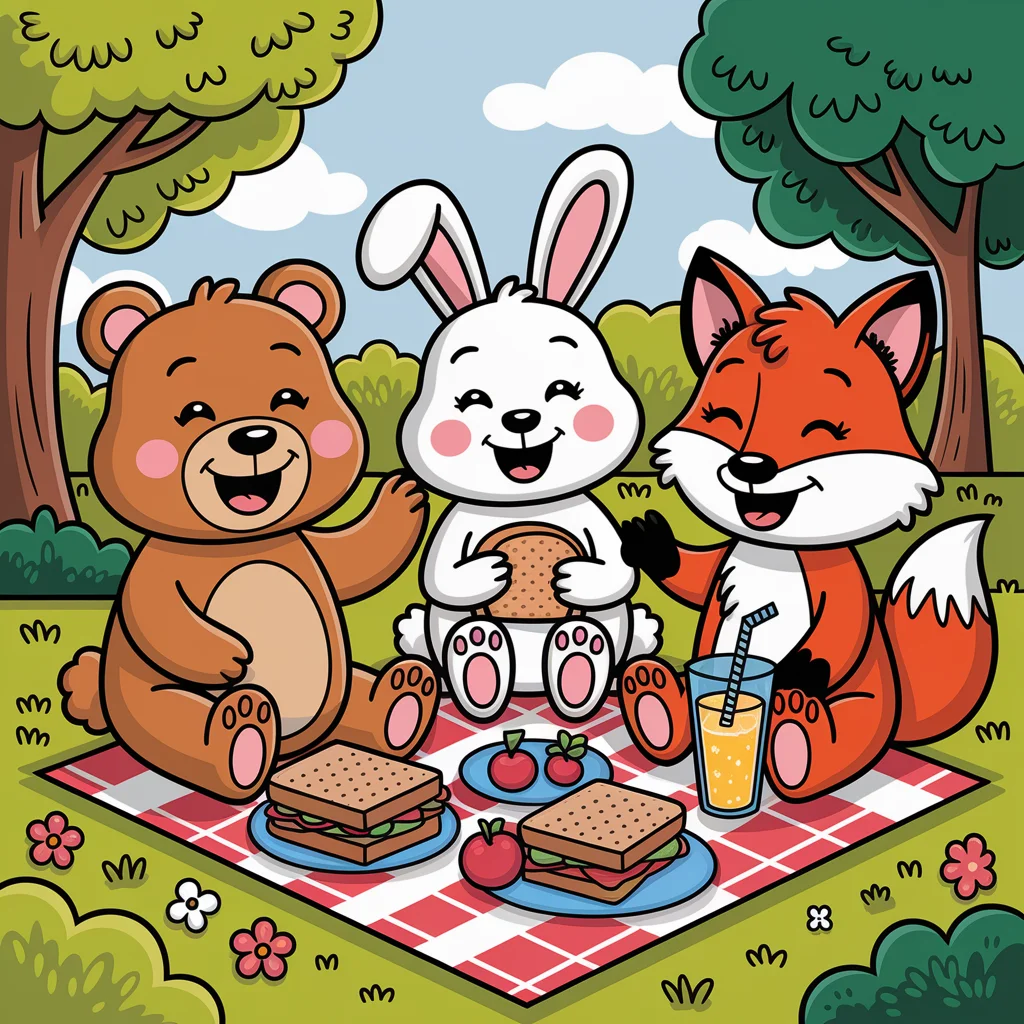 Picnic de Animales Juguetones en un Parque de Dibujos Animados