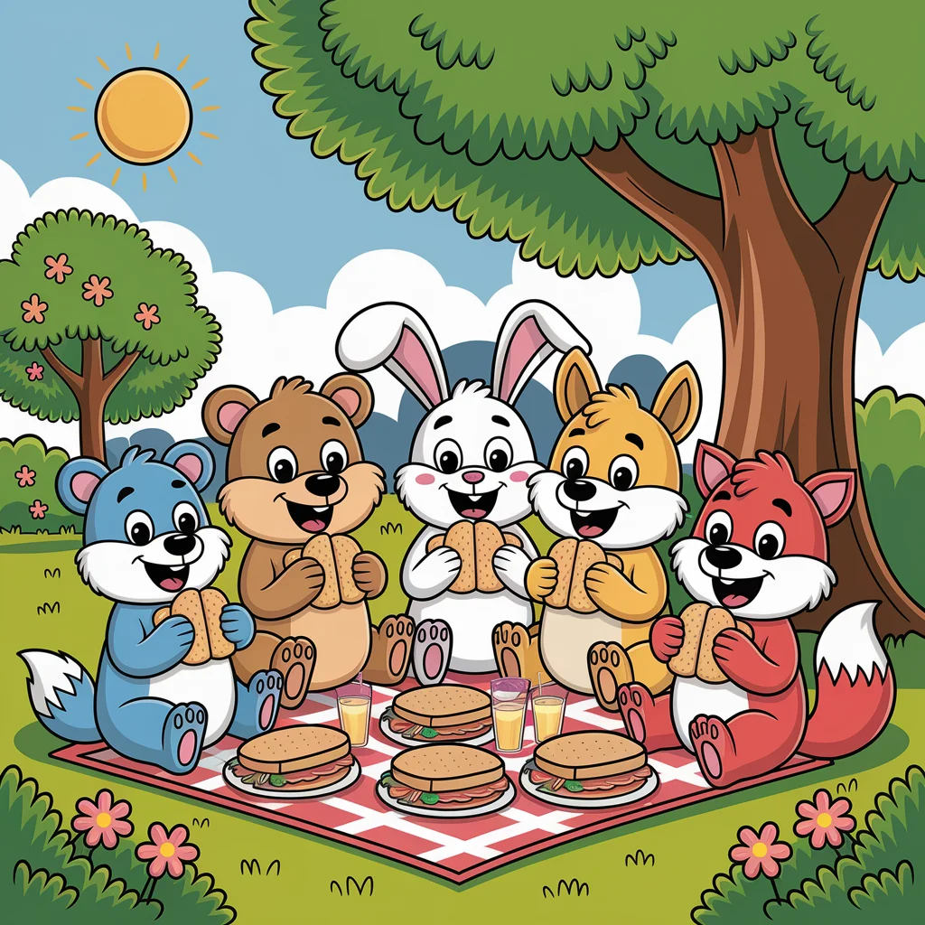 Fiesta de Picnic de Animales de Dibujos Animados