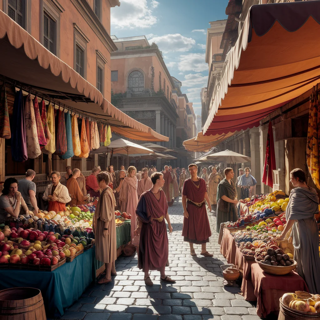 Bullicioso mercado romano antiguo