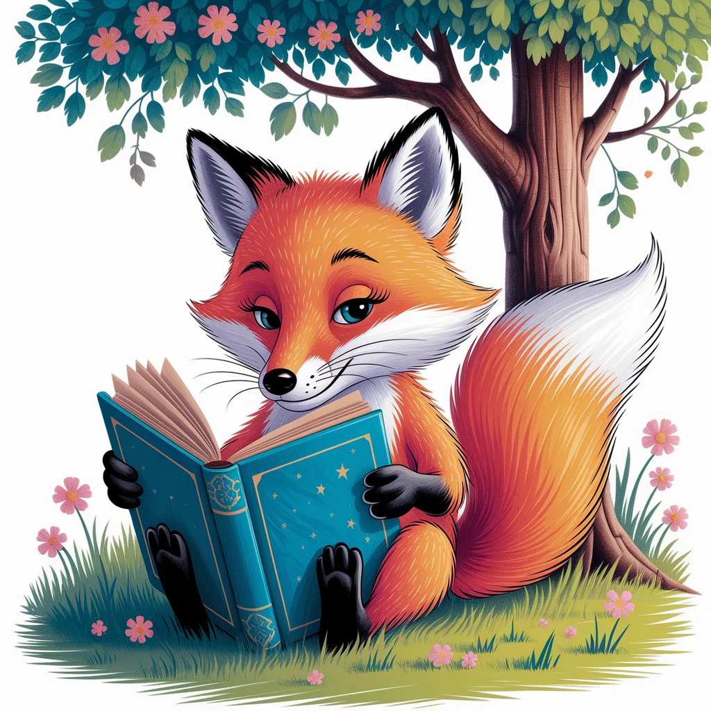 Zorro fantasioso leyendo bajo un árbol