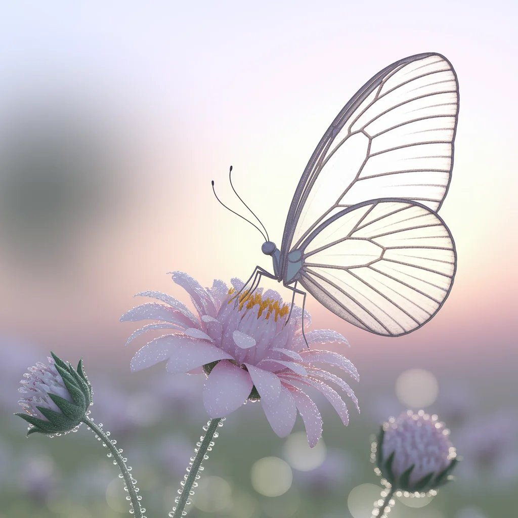 Mariposa Translúcida al Amanecer: Serenidad 3D Delicada