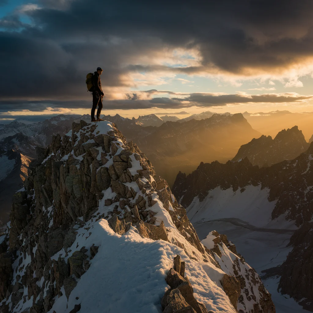 Soledad en la Cumbre: Montañista al Amanecer