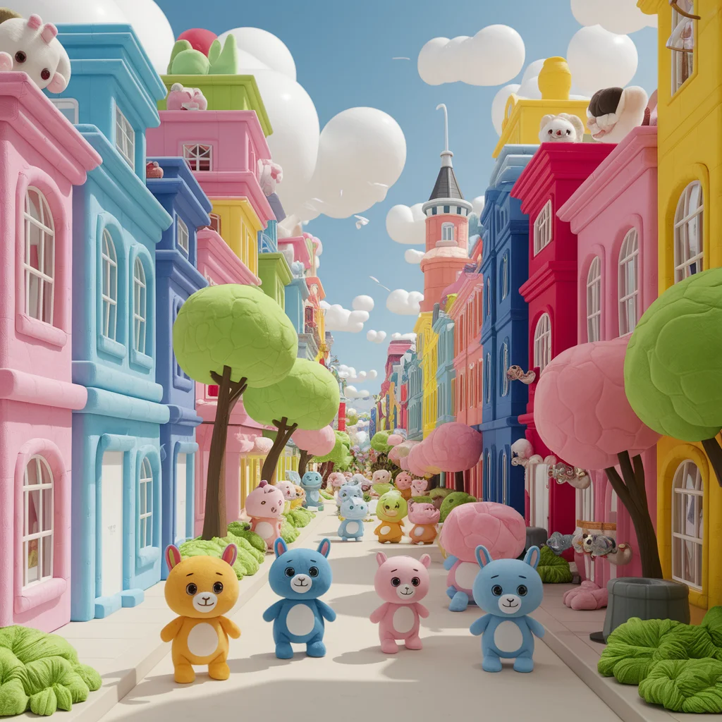 Metrópolis de Peluche: Una Ciudad Suave y Colorida