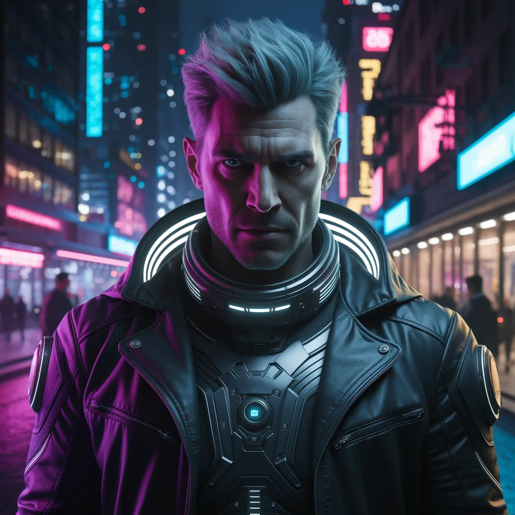 Retrato de Detective Cyberpunk Iluminado por Neón
