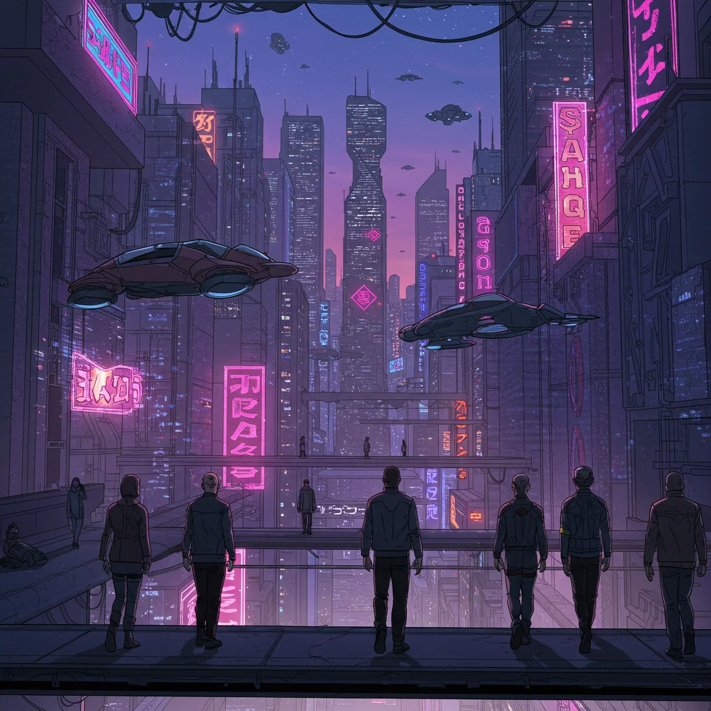 Cielos de neón: Paisaje urbano futurista de cómic