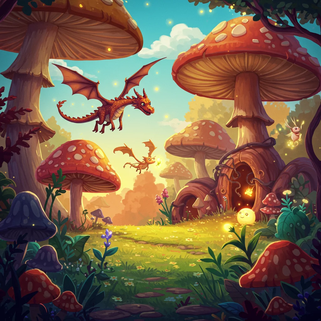 Dragón caprichoso sobre bosque encantado