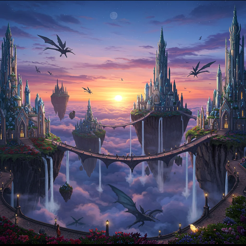 Mística ciudad flotante sobre las nubes