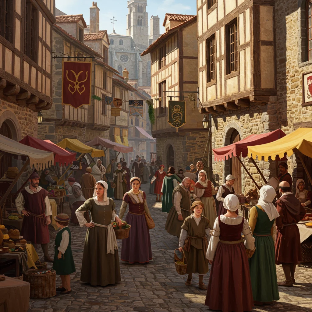Mercado medieval en pleno apogeo