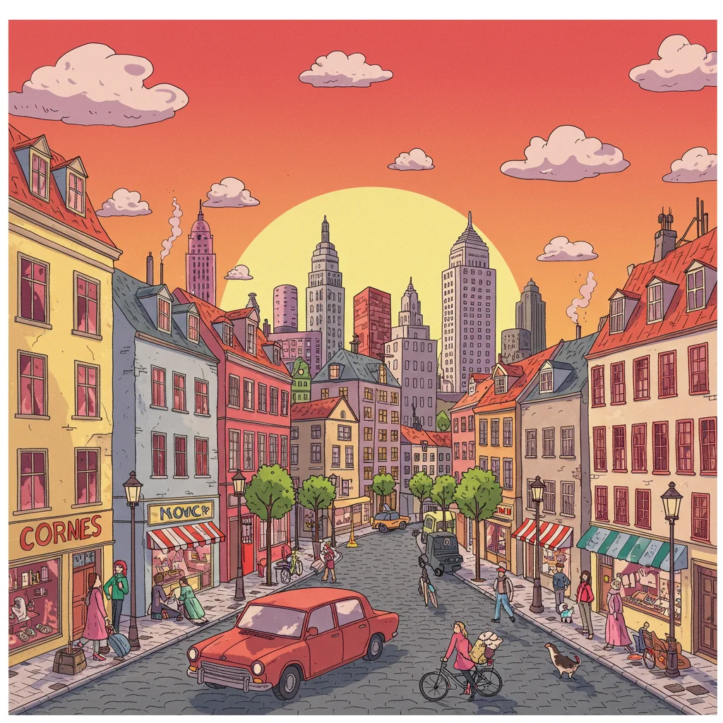 Paisaje Urbano Fantástico al Atardecer