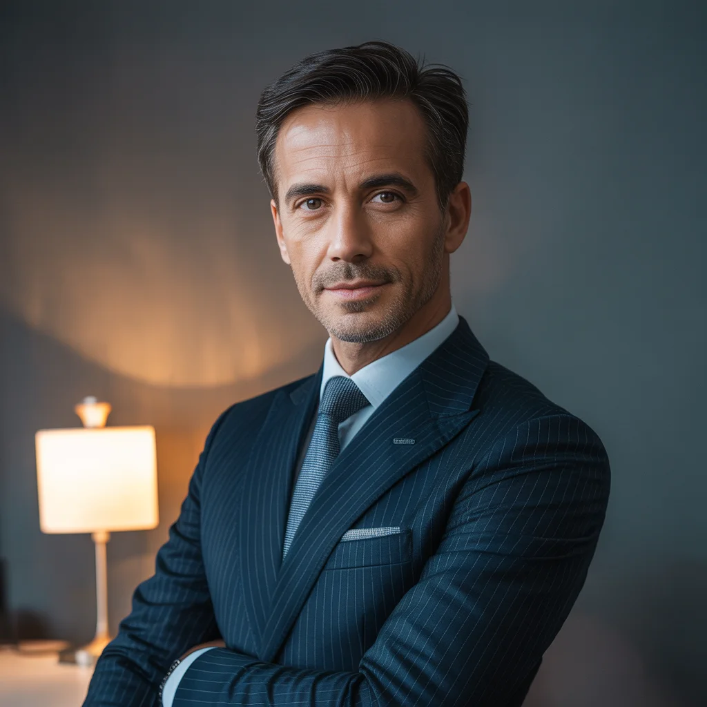 Businessman in suit, neutral background, corporate profile