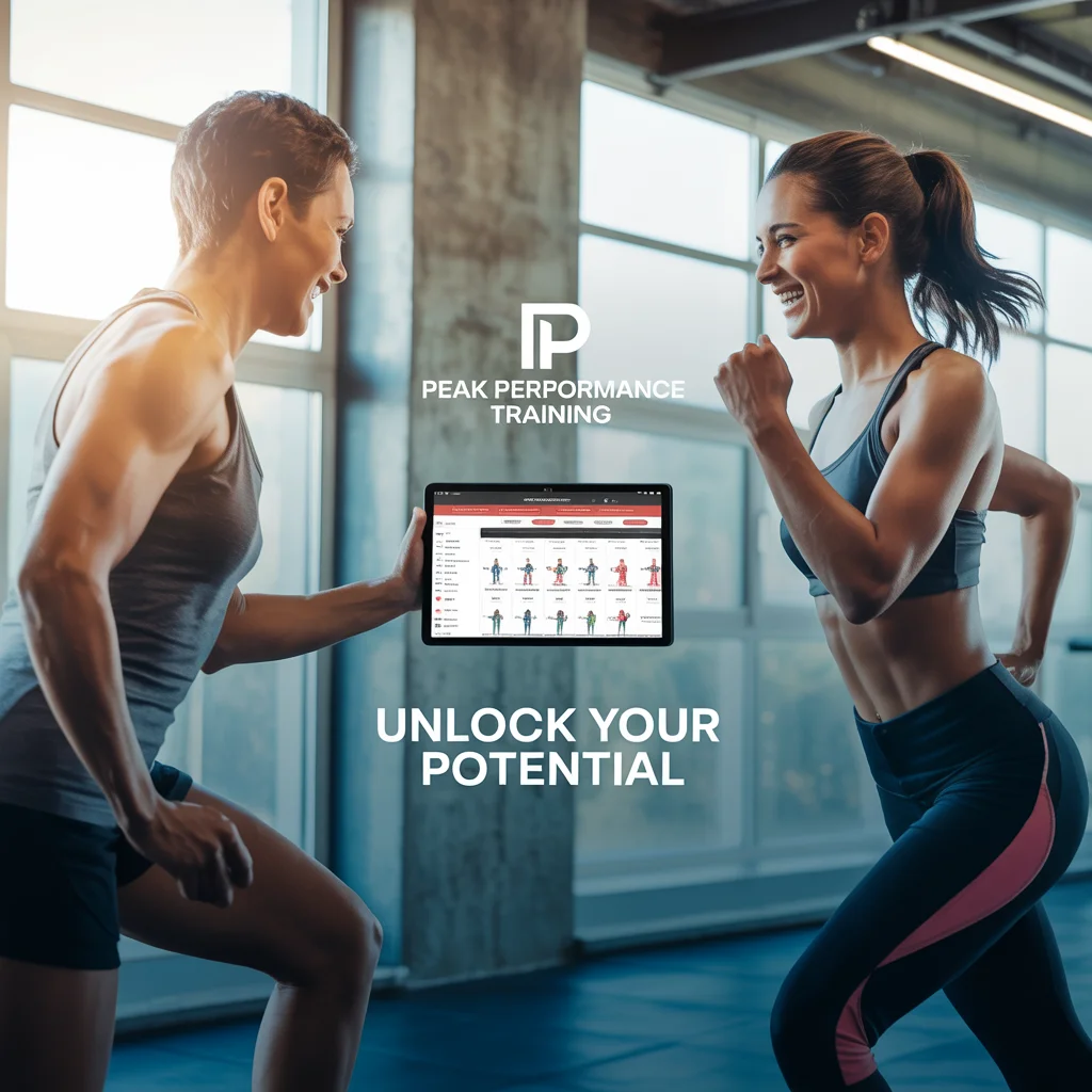 personal trainer coaching client in gym with workout plan, motivational style