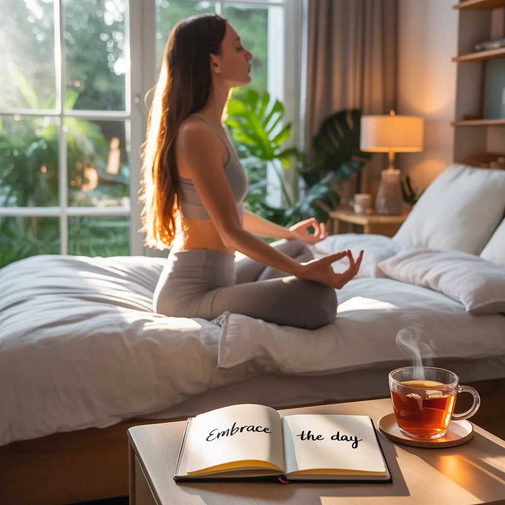 Pinterest pin for morning wellness routine, tall vibrant design