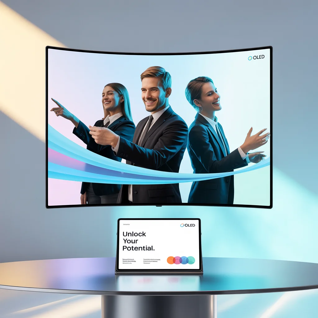 Business professionals presenting dynamic sales visuals on a large screen